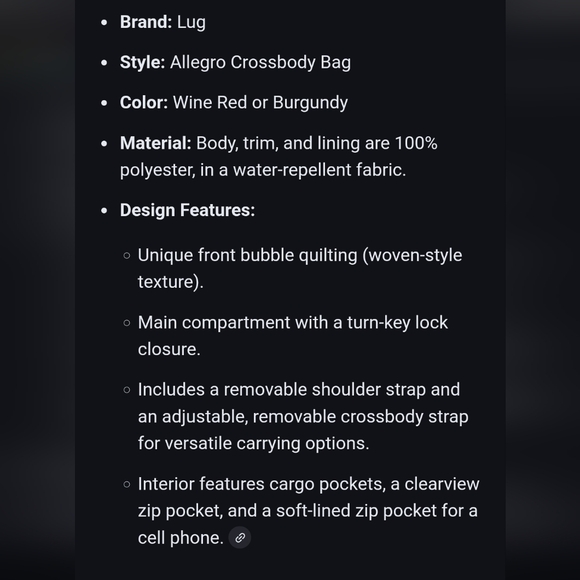 Lug Allegro NWOT Quilted Burgendy Crossbody Bag Outdoor Athleisure Travel Boho - Picture 16 of 16